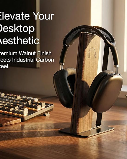 Gunking Premium Headphone Stand for Desk,Walnut Finishing Headphones Stand for Gaming&Studio Headphones with Heavy-Duty Anti-Slip Carbon Steel Base