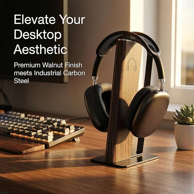 Gunking Premium Headphone Stand for Desk,Walnut Finishing Headphones Stand for Gaming&Studio Headphones with Heavy-Duty Anti-Slip Carbon Steel Base