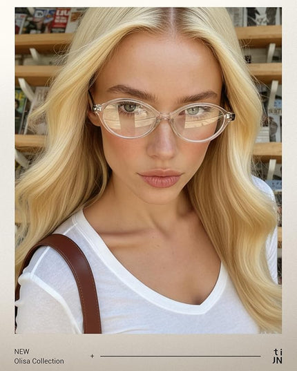 TIJN Olisa Blue Light Blocking Glasses for Women Men,Oval Glasses Frame Bluelight Glasses for Gaming/Computer/Screen