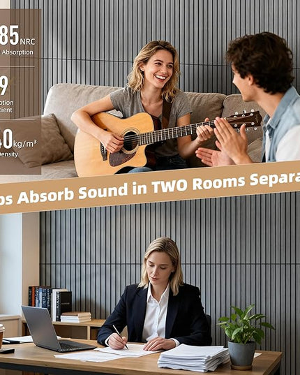 TO-TH Wood-Look Acoustic Wall Panels, 10 Pack 47.2” x 23.6” Sound Panels, Decorative Wood Panels for Wall Sound Dampening Panels for Home, Office, Basement, Gray Oak with Mitered Edges