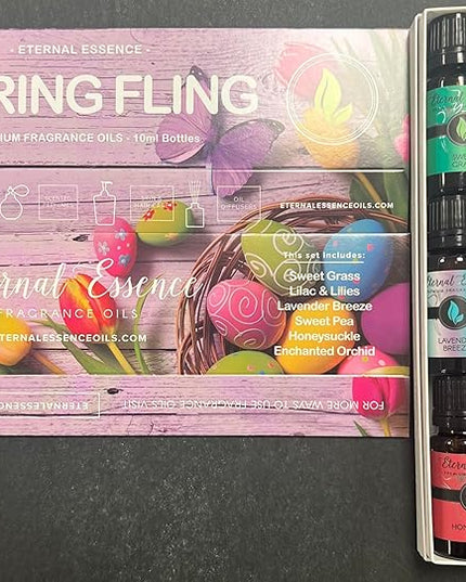 Eternal Essence Oils Spring Fling Set of 6 Premium Fragrance Oils - Includes Sweet Grass, Lilac & Lilies, Lavender Breeze, Sweet Pea, Honeysuckle and Enchanted Orchid Scented Oils - 10ML