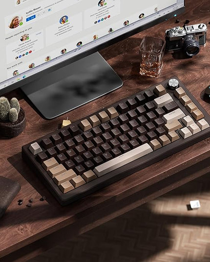 OHY XVX Shine Through Keycaps -133 Keys Cherry Profile Double Shot PBT Keycaps Compatible for 60%/75%/100% Retro Gaming Mechanical Keyboard-Coffee Brown