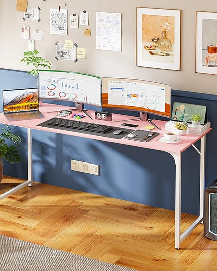 PayLessHere | 63 Inch Computer Desk | Pink | Office Desk with Metal Frame, Adjustable Feet | Water-Resistant, Scratchproof Surface | Sturdy Writing Table for Home Office or Study | Pack of 1