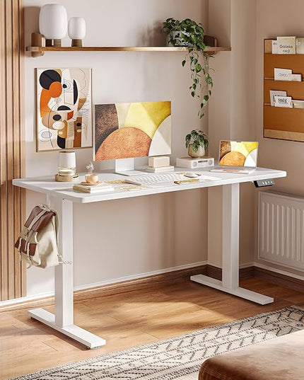 TIQLAB Height Adjustable Electric Standing Desk, 40 x 24 inch, Sit Stand Up Desk, Splice Board, Computer Home Office Desk, White Top