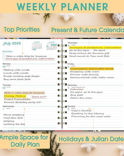 Ymumuda 2026 Planner, Daily Weekly and Monthly Planner，Jan 2026 - Dec 2026, 8.4" x 6.3", 2026 Calendar Planner Book with Tabs, Spiral Notebook with Inner Pocket for Office Home School Supplies
