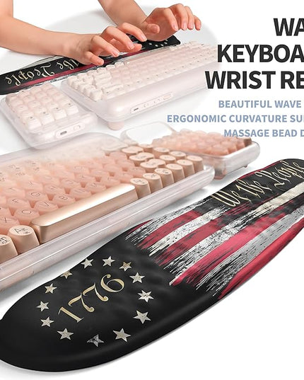 2-in-1 Ergonomic Set, Wave Keyboard Wrist Rest and Massage Slope Mouse Pad Wrist Support, Rebound Memory Foam for Relieve Carpal Tunnel Syndrome and Wrist Pain (Flag)