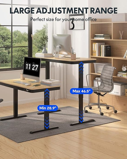 FLEXISPOT Comhar Electric Standing Desk with Drawer Desktop & Adjustable Frame w/USB Charge Ports (Bamboo-Look Laminate/Black, Wood)