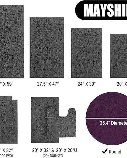 MAYSHINE Round Area Rug Set for Bathroom | Soft Plush Chenille Bath Mat, Water Absorbent Non-Slip Bathroom Rug | Washable Shag Carpet for Shower, Bedroom, or Home Décor | 36"x36" (Round) | Plum