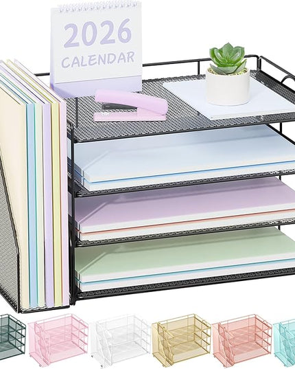 Spacrea Desk Organizers and Accessories, Paper Organizer for Desk with File organizer, Desk Accessories & Workspace Organizers for Catalog & Reference Racks (Black)