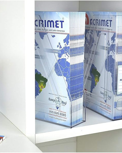 Acrimet Magazine File Holder – Vertical Rack for Documents, Folders and Mail, Durable Plastic Desk Organizer for Office & Home, Clear Crystal (2 Pack)