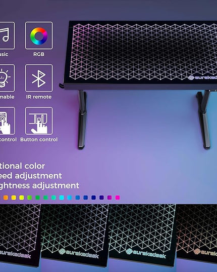 EUREKA ERGONOMIC RGB LED Gaming Desk, Music Sync Lights Up Tempered Glass Desktop, 43" GTG I43 Home Office Computer Table W Controller Rack 4 USB Charging Ports, APP Control