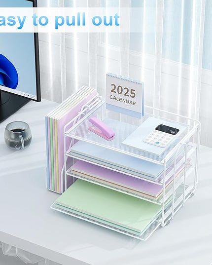 Spacrea Desk Organizers and Accessories, Paper Organizer for Desk with File organizer, Desk Accessories & Workspace Organizers for Office Supplies (White)