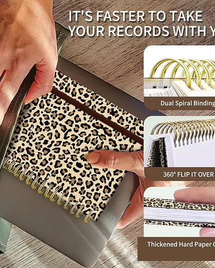 Spiral Journal Notebook, A5 Cute Notebooks for Women Men, College Ruled Hardcover Notebook for Work & Note Taking, 60 Pages Double-Wire Journals for Writing (Brown Leopard)