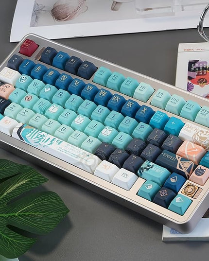 Custom PBT Keycaps，Japanese Anime Gradient Green Keycap Dye-Sublimation Cherry Profile Key caps Set Compatible with 60%/65%/75% Gateron Mechanical Gaming Keyboards