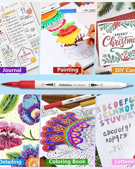 120 Dual Tip Art Marker Pens, Color by Number Markers, Professional Brush & Fine Tips Coloring Markers for Student Adults Colouring Book Sketching Drawing Lettering Greeting Cards Gift