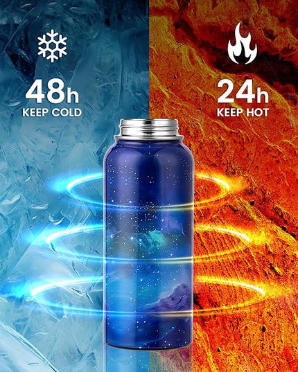 32oz Insulated Water Bottle, Triple Wall Vacuum Stainless Steel Water Bottles - Keeps Cold 48H, Reusable Metal water flask Jug for Gym, Sports, Camping, Hiking,Travel, Aurora-Purple