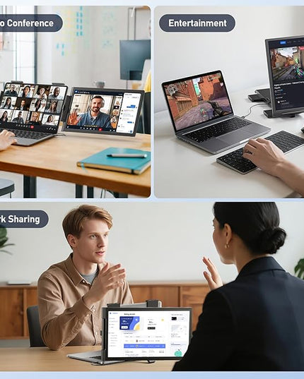 Pornitor Laptop Screen Extender, 14" FHD 1080P IPS Laptop Monitor Extender with USB C/HDMI Port, Plug and Play Dual Screen Portable Extended Monitor for 14"-16.5" Laptops