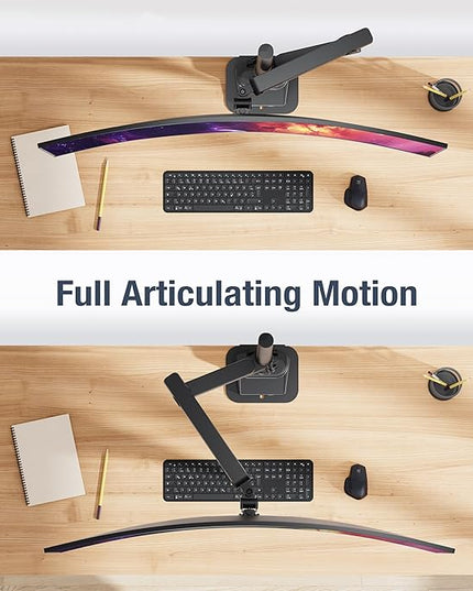 AVLT Single 40 Inch Monitor Arm Pole Top Mount With USB-C USB-A Ports-Black, Supports 26.4 lbs (12kg), Ultrawide screen fit, VESA Compatible, Tilt, Swivel, Rotate, Ergonomic adjustable height, Durable