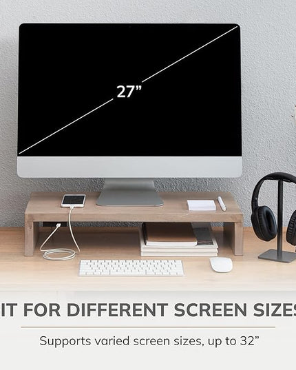 Anji Mountain Wooden Monitor Stand - Elegant Monitor Riser, Perfect Monitor Stand for Desk Organization, Durable Wood Construction monitor stands, Enhances Ergonomics and Workspace Efficiency,Biscotti