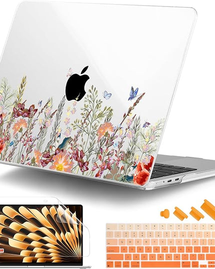 DONGKE for M4 MacBook Air 13.6 Inch Case 2025 2024 2023 2022 Model A3240 A3113 A2681 M3 M2 Chip, Plastic Hard Shell Case Cover with Touch ID for MacBook Air 13 Inch M4 - Floral Illustration