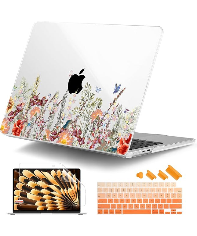 DONGKE for M4 MacBook Air 13.6 Inch Case 2025 2024 2023 2022 Model A3240 A3113 A2681 M3 M2 Chip, Plastic Hard Shell Case Cover with Touch ID for MacBook Air 13 Inch M4 - Floral Illustration