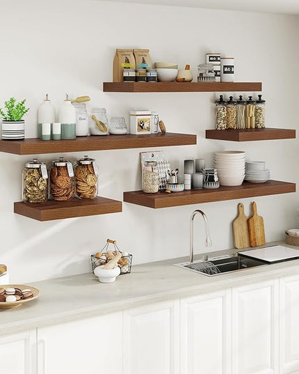 Heimlove 12" Deep Floating Shelves for Wall, 24 Inch Shelf Bathroom Shelves Set of 1, Mounted Shelves for Books Living Room Laundry Room Bedroom Kitchen Home Office, Walnut