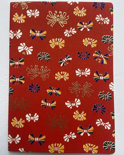 Made in Japan Echizen Washi Notebook with Sakura Watermark (Page 48) & 2 sheets Yuzen Origami Paper Set – Luxury Japanese Stationery Gift (Colorful Ribbons and Flowers)