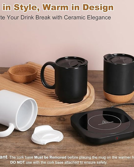 Coffee Mug Warmer & Mug Set for Desk, Electric Coffee Cup Warmer with Ceramic Mug, Smart Heated Coffee Mug with Auto Shut Off for Office/Home, Christmas/Birthday/Coffee Gifts for Men & Women, Black