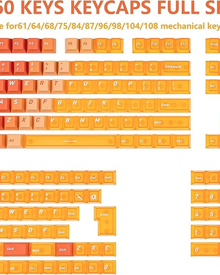 Custom PBT Transparent Keycaps, Minimalist Gradient Orange PC Keycap, Crystal Custom Key Caps 160 Keys Cherry Profile Keycap Set for Cherry Gateron MX Switches Mechanical Keyboard