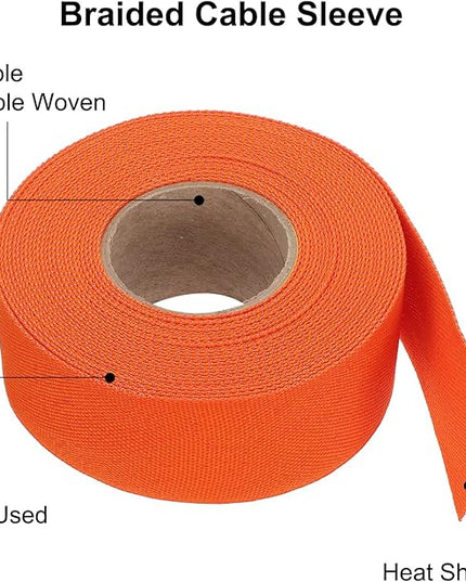 MECCANIXITY Braided Cable Sleeves Heat Shrinkable Fabric Sleeving, 1 3/8" 33ft Orange 2:1 Ratio Heat Shrinkable Cord Protector for Harness Cable, Network Cable Protection, Cable Management