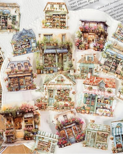 Dwpetzo 6 Pack 180Pcs Nature Scenery Tree House Cottage Castle Manor Scene Stickers for Journaling, Transparent PET Stickers for Scrapbooking, Junk Journal Supplies, Bujo, Collage