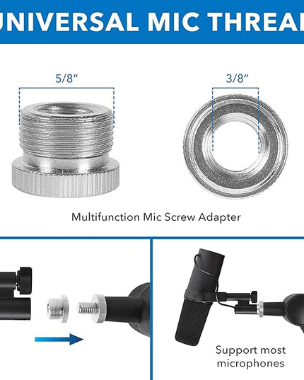 MOUNT-IT! Adjustable Microphone Boom Arm [3/8’’ to 5/8’’ Screw Adapter] Suspension Scissor Mic Stand, Desk Mount For Blue Snowball, Yeti, & Other Studio and Gaming Microphones (With Cable Management)