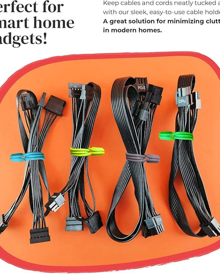Magnetic Cable Management Organizer | 12 Pack Reusable Cable Ties & Cord Holder with Magnetic Clips | Silicone Cable Ties & Cord Keeper for Smart Home Gadgets, Assorted Colors