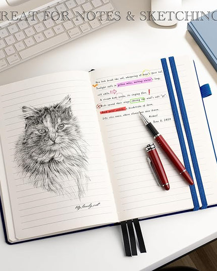 Lined Journal Notebook for Women Men, 352 Pages A5(5.7" x 8.3")College Ruled Hardcover Leather Journals for Writing, Daily Journal Notebooks for Work, Note Taking, Travel, School, Business (Navy blue)