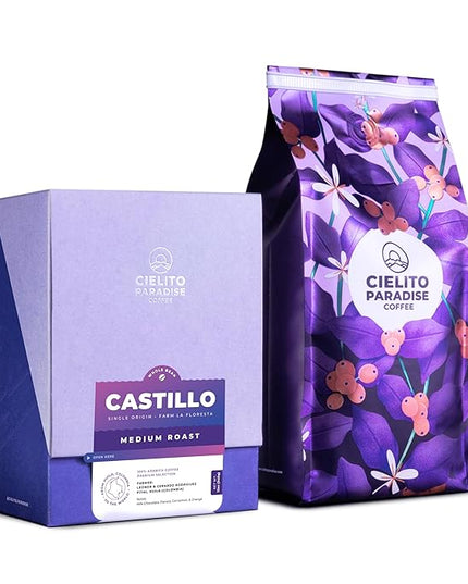Cielito Paradise Castillo Coffee - Medium Roast Whole Bean from Huila Colombia, Silky with Milk Chocolate, Panela, Cinnamon & Orange, 12oz