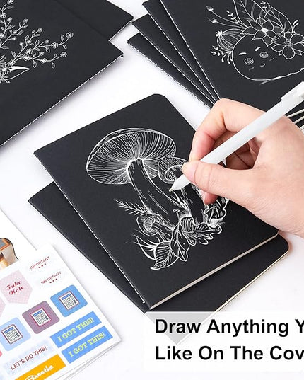 feela 170 Pack Blank Kraft Notebooks, Unlined Sketchbook Mini Cute Note Pad for Drawing Writing, Journal Bulk For Kids Students Office School Supplies, A6, 48 Pages, 4.25” X 5.5”, Black