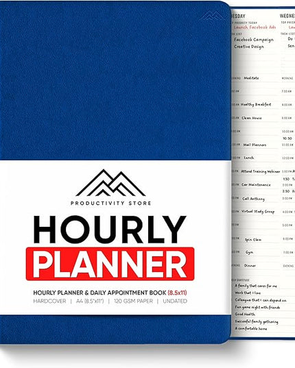 Hourly Planner & Appointment Book (8.5” x 11”) - Premium Hourly Planner with Daily Schedule & 30-Minute Time Slots for Better Time Management by PRODUCTIVITY STORE (A4, Navy)