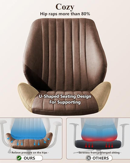 Mid Century Modren Office Chair - Fuax Leather Suede Brown Executive Chairs Ergonomic Mid Back with Lumbar Support, Swivel Computer Desk Task Chair with Wheels for Home Office (Dark Brown, Mid Back)