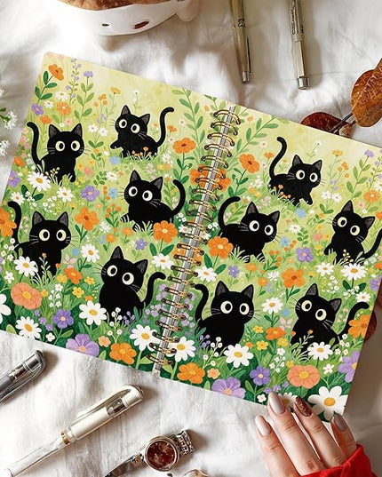LIANHW Cute Cat Journals Notebook, Cute Notebooks for School Aesthetic, Cat Lover Gifts Notebooks for Note Taking, Cat Mom Lady Gifts for Women Journal, Black Kittens Journal 5.5x8.3 Inch
