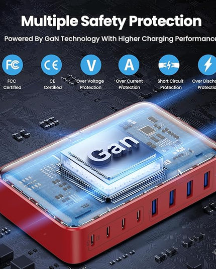 USB C Charger 200W USB C Charger Block,Upgraded GaN III 8-Port Fast Charging Station Hub,PD 65W Laptop Charging Adapter Compatible with MacBook Pro/Air,DELL,Steam Deck,iPhone 16/15/14,Galaxy S23/22