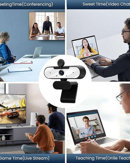 USB HD 1080P Video Webcam and Wide Angle Camera with Built-in Microphone and Rotatable Tripod,for Laptop Computer or Desktop PC,Great for Live Streaming.Calls.Video Conferencing -1 (White)