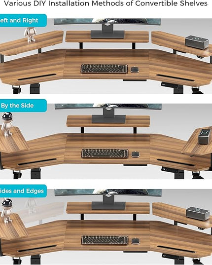 EUREKA ERGONOMIC Standing Gaming Desk with Dual Motor,63" Wing Shaped Computer Desk w Mouse Pad, Electric Adjustable Height Table w LED Monitor Stands,Slot Design,Walnut