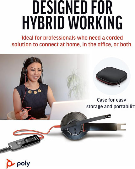 Poly - Blackwire 5220 USB-A Headset (Plantronics) - Wired, Dual Ear (Stereo) Computer Headset with Boom Mic - USB-A, 3.5 mm to connect to your PC, Mac, Tablet and/or Cell Phone