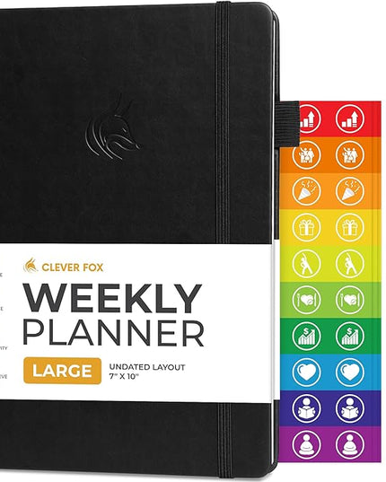 Clever Fox Planner Large – Undated Weekly & Monthly Planner for Productivity, Time Management & Goals – Organizer Journal – 7x10” (Black)