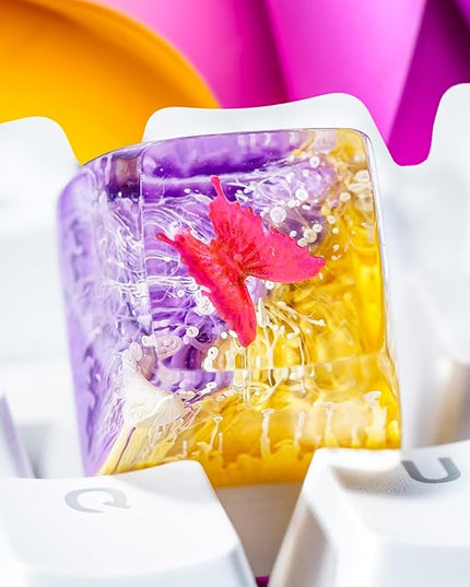 Pink Butterfly Artisan Keycap Yellow and Purple R1 SA Profile Custom Keycaps 1U ESC Handmade Gaming Resin Key Cap Cherry MX Switch Compatible Mechanical Keyboard Butterfly Lover Gift
