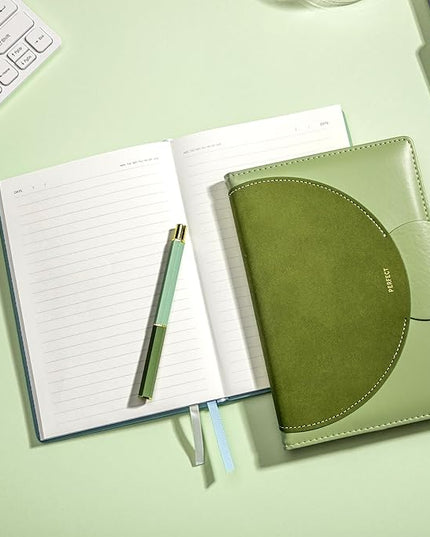 CAGIE Lined Journal for Women, 100GSM Leather Journals for Writing with Buckle Closure,A5 Hardcover Diary Journaling Notebooks for Business Work School Note Taking 5.9" x8.59 (Green)