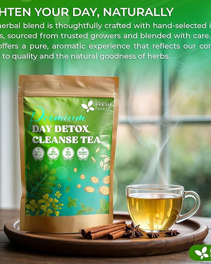 FreshDrinkUS, 30 Teabags of Herbal Day Cleanse Tea – 30 Day Program | Refreshing Mint Blend with Dandelion, Senna & Hibiscus | Naturally Supports Wellness & Light-Feeling | Caffeine-Free Herbal Tea