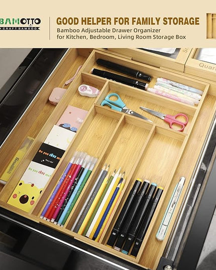 Expandable Bamboo Drawer Organizer – Large 20"x16.9" Size with Adjustable Dividers – for Kitchen Utensils, Knives, Cutlery, Flatware & Silverware Storage Tray