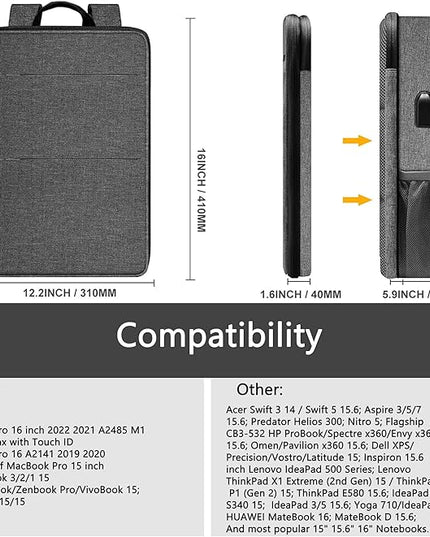 ZINZ Slim & Expandable Laptop Backpack 15 15.6 16 Inch Sleeve, Spill-Resistant Notebooks Bag Case for Most 14-16 Inch MacBooks Surface-Books Dell HP Lenovo Asus Computers,G01BK02