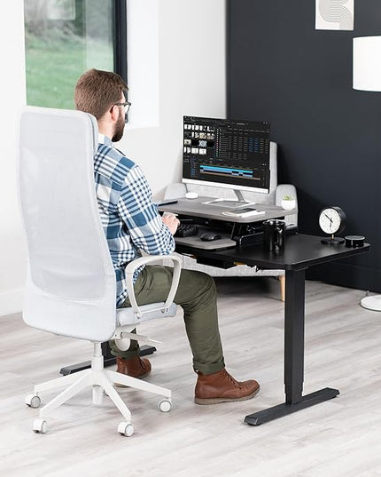 VIVO 26 inch Desk Converter, K Series, Height Adjustable Sit to Stand Riser, Dual Monitor and Laptop Workstation with Keyboard Tray, Gray Top, Black Frame, DESK-V026KG